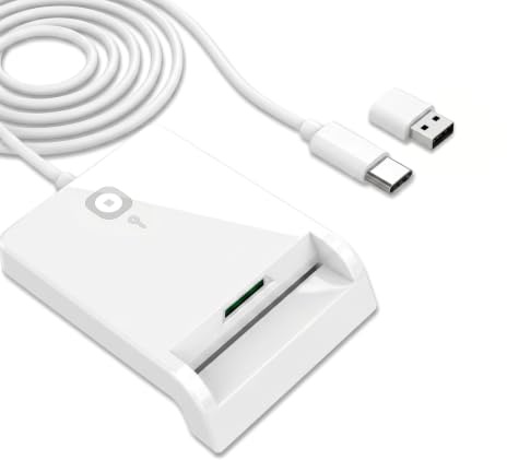 Cryptnox Click-to-Tap Chipkartenleser USB-C, Fahrerkarte CAC PIV ISO 7816 | Kontakt-Kartenleser für CAC, PIV und eID, USB-C mit USB-A-Adapter, kein RFID/NFC, Click-to-Tap für FIDO2 unter Windows