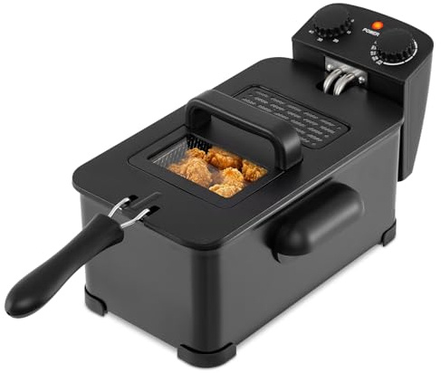 Giantex Freidora Eléctrica 2000 W, Freidora de Aceite 3 L con Temperatura Ajustable 150-190 °C, Temporizador 0-60 Minutos, Cesta Desmontable, Ventana de Visualización, Protección contra el