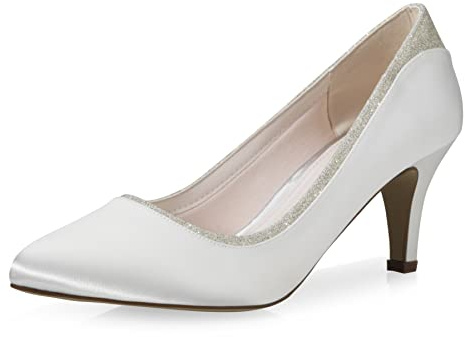 Rainbow Club Brautschuhe Jara - Damen, Pumps, Ivory/Creme, Satin, Glitzer, Bequem gepolstert, Trichterabsatz, Gr. 38 (UK 5)