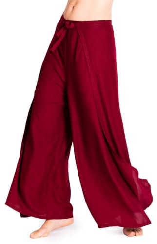 PANASIAM Pantalón Cruzado Mujer - pantalón Palazzo Estilo Boho - Viscosa | Pantalón ligero de verano, falda pantalón, liso, corte recto, pantalón de playa, cintura ajustable, 2 largos