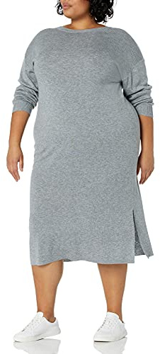 The Drop - Vestido sudadera midi Suki para mujer, con espalda de pico, en punto acanalado, XS (gris jaspeado)
