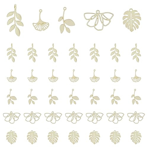 DICOSMETIC 40 Unids 5 Estilos Hollow Ginkgo Leaf Charms Monstera Leaf Charms Hojas Tropicales Colgantes Leaf Branch Charms Summer Leaf Charms Colgantes de Aleación