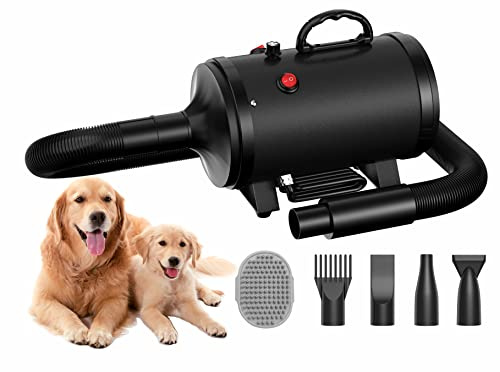 Blanlody Dog Hair Dryer Blaster 3200W/4.5HP Pet Grooming Hair Dryer | Low Noise Temperature Heater with 4 Different Nozzles and Pet Grooming Brush