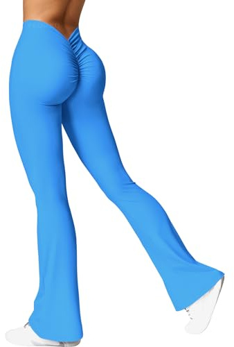YEOREO Legging évasé pour femme - Dos en V - Taille Scrunch - Legging d'entraînement taille haute - Sans coutures - Gym - Yoga, #3 bleu., S