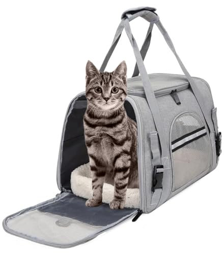 APKOL Transporttasche Katze,5 kg Faltbare Transportbox Katze mit Schulterriemen,Katzentransportbox Hunde Katzen Transportboxen,katzentransporttasche,Katzen Tragetasche für Katzen, kleine Hunde Grau,M