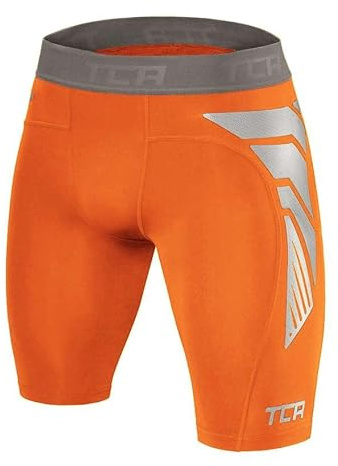 TCA CarbonForce Hombre Pantalones Cortos Térmicos con Baselayer Da Compresión Pro - Naranja, XXL