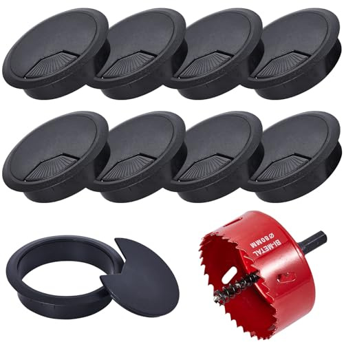 Kabelgenomföring skrivbord kabelgenomföring vit hålsåg 80 mm (svart 80 mm 9 st holesaw)