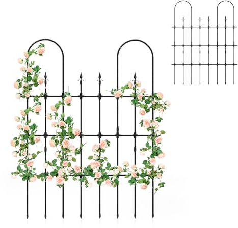 HOMASIS Enrejado metálico de Exterior para jardín, Soporte para Plantas trepadoras con Tubos metálicos y Recubiertos de PE, Estacas de Tierra afiladas para Verduras y Flores, 146 x 186 cm, Negro
