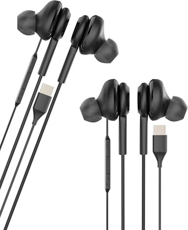 Cuffie a filo USB C (2 Pack)Earbuds Headphones Tipo C Android PC Connettore microfono cuffie audio cavo spina musica corsa tapon running noise earphone compatibile con Samsung per telefono ej