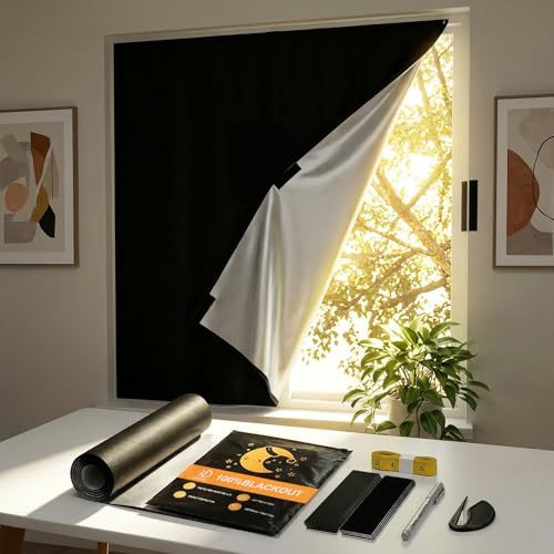 Qoosea Store Occultant sans Percage 300X145 cm Portable 100% Rideau Store d'obscurcissement, Protection Solaire Stores Occultants pour Fenêtres de Toit Incliné Chambre à Coucher Chambre d'enfant