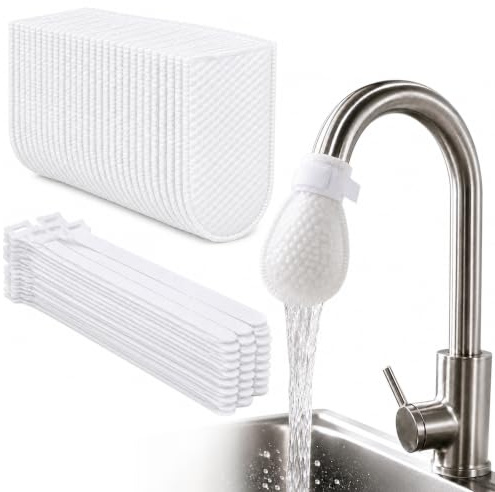Faucet Filter Bag, 100 Pcs Cotton Tap Filter for Kitchen Sink with 20 Straps, Universal Tap Water Filter for UK Taps, Faucet Filter for Kitchen and Bathroom Daily Use