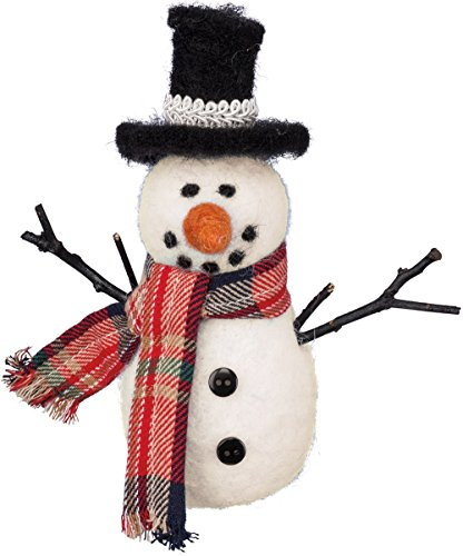 Primitives by Kathy Top Hat Snowman Collectible Critter - 5 Inch Fabric & Wood Tabletop Decor, Rustic Winter Holiday Figurine for Christmas Shelves & Mantels