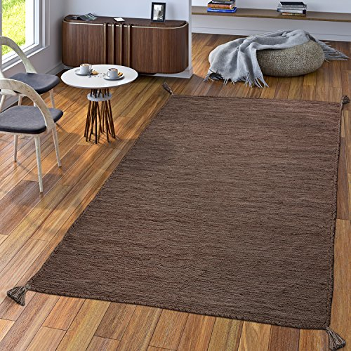 TT Home Handwebteppich Wohnzimmer Natur Webteppich Kelim Modern Baumwolle In Braun, Größe:160x220 cm