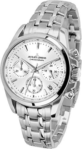 JACQUES LEMANS Damenuhr Liverpool Metallband massiv Edelstahl Chronograph 1-1863ZE