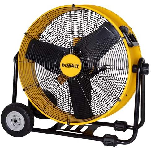 DEWALT DXF2490 High Velocity Fan, Floor Fans, 24 Inch Large Electric Metal Rotating Industrial Fan with 360° Adjustable Tilt & Large Wheel, Drum Fans for Outdoor and Warehouse, Yellow