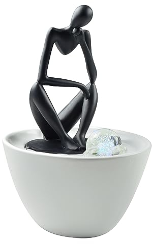 Zen'Light - Moderner Zimmerbrunnen Pensador mit Abnehmbarer Figur -Tischbrunnen mit Buntem LED-Licht in zeitlosem Design - Ungewöhnliche Geschenkidee für Mann oder Frau - Höhe 26 cm