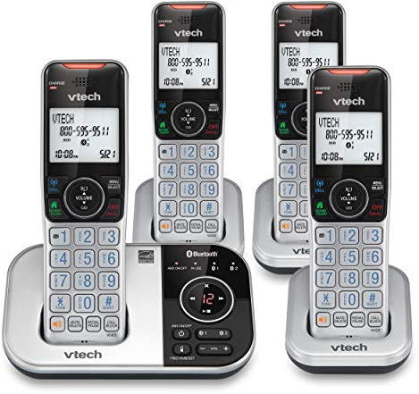 VTech VS112-4 Bluetooth 4 Handset Cordless Phone for Home with Answering Machine, Call Blocking, Caller ID, Intercom and Connect to Cell