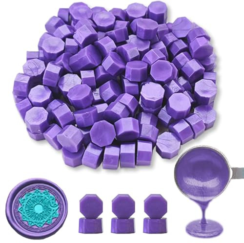 ANBOSE - 500 perline di ceralacca ottagonale viola con 2 candele da tè e 1 cucchiaio per cera per sigilli di cera, sigilli di lettere