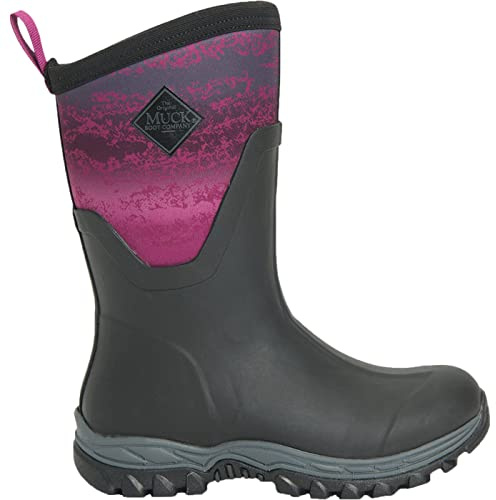 Muck Boots Women's Arctic Sport Mid Fleece Lined Waterproof Pull on Boot, Black Magenta, 7