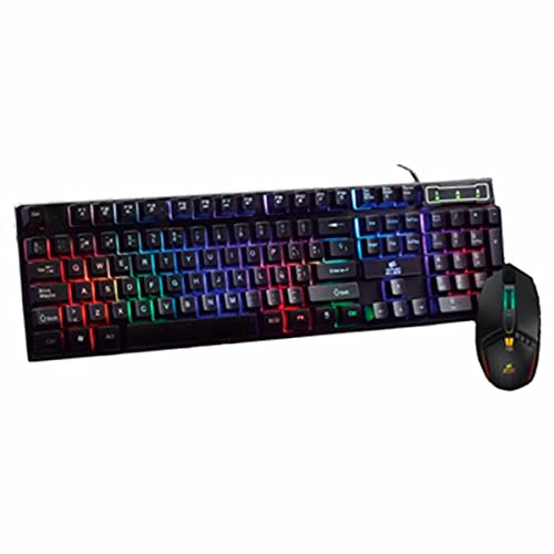 Elbe PTR-103-G Pack Teclado Y Raton Gaming, CONEXIÓN USB, RATÓN ÓPTICO 6D, 104 Teclas, 3 RESOLUCIONES dpi, Color Negro con LUZ LED