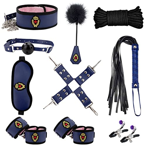 Juego de Bondage SM Sexuales BDSM Bondage Equipo Restraints Adultos Kits para Parejas 11 Piezas Mujer Policía Azul Oscuro