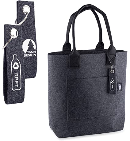 TANNDESIGN Nachhaltiger Damen Shopper „Emma“ aus recyceltem Filz – Einkaufstasche 21L mit Schultergurt & Fronttasche | Umweltfreundliche Tragetasche für Alltag, Büro & Freizeit | Waschbar & robust