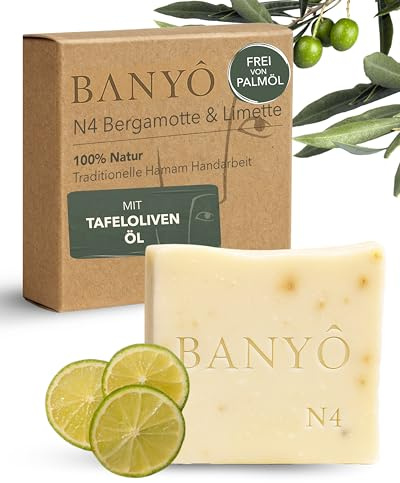 BANYÔ Bergamotte & Limetten Körperseife I Handgemachte Hamamseife mit 100% natürlichen Inhaltsstoffen I Pflegend & feuchtigkeitsspendend I Ideal für normale & reife Haut