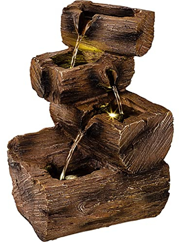 STILISTA Gartenbrunnen Baumstamm 38 x 25 x 23 cm, mit LED Beleuchtung, inklusive Pumpe