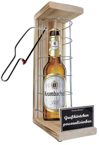 Personalisierte Geschenke für Männer Frauen Geschenkidee - Eiserne Reserve Gitterkäfig Krombacher Pils Bier (1 x 0.5 l) incl. Notsäge - Papa Mama Geburtstag Hochzeit
