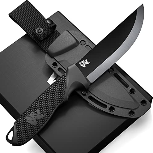 ODENWOLF W-SCANDI Full Tang Survival Knife with Sheath - Stylish Tactical Fixed Blade - Made of D2 Steel - Bushcraft and Camping Knife Survival - Perfect EDC Hunting Knife with TPE Handle