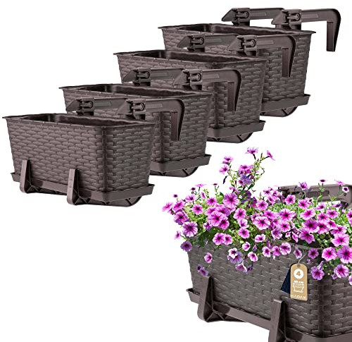 KADAX Blumenkasten 40 cm 4er Set Balkonkasten – Kunststoff Pflanzkasten für Balkon & Garten, Braun, Wetterfest & Stabil, Ideal für Blumen & Kräuter