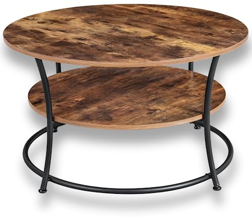 holz4home® Couchtisch Lillie I Runder Wohnzimmertisch Ø80cm I Zwei Ablagen I Industrial-Look Braun I Vintagetisch Teetisch Vintage Sofatisch I Moderner Beistelltisch Fernsehtisch