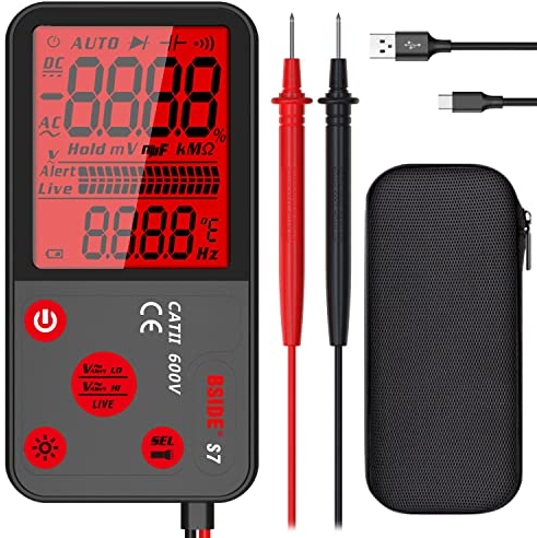 BSIDE Rechargeable Smart Digital Multimeter Electrical Voltage Tester with Large Backlight LCD Ohmmeter Ultra Slim NCV Live Wire Circuit Checker Handheld Multi Tester with Carrying Case