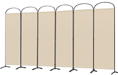 Angel Living Paravent 6 Teilig,Bogen Klappbar Raumteiler Freistehend Sichtschutzwand Raumteiler Stellwand Trennwand Sichtschutz für Büros, Balkon,Schlafzimmer,Außengarten,336cm x 182cm Beige