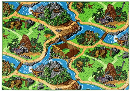 Carpet Studio Dino Teppich Kinderzimmer 95x200cm, Kinderteppich, Spielteppich Jungen & Mädchen, Teppiche für Babyzimmer, Schlafzimmer & Spielzimmer, Antirutsch, 30°C waschbar