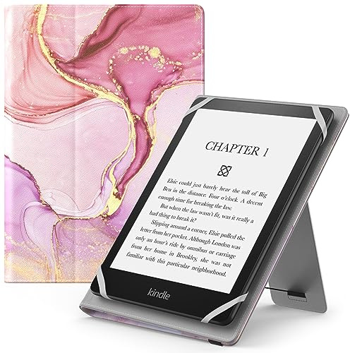 MoKo hülle für 6-7 Zoll Kindle E-Reader und Tablets, Hellrosa Goldmarmor | Kindle Zubehör für 6-7 kindle/Kobo/Tolino/Pocketook/Sony E-Book-Tablet, Leichte Flip-Hülle, Mit Handgurt, Mit Ständer