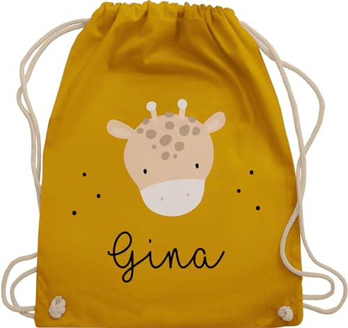Turnbeutel Rucksack - Süße Giraffe Giraffen Giraffenmotiv - Unisize - Senfgelb - wechselbeutel kita backpack name und baumwollrucksack einer tasche with
