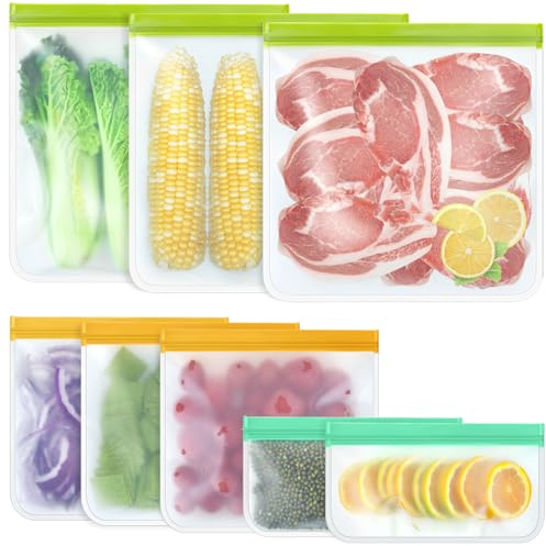 TROUSKAIG Lot de 8 sacs de rangement réutilisables en silicone pour congélateur, 3 sandwichs, 2 sacs à collation, récipients de stockage alimentaires étanches pour la maison et le travail