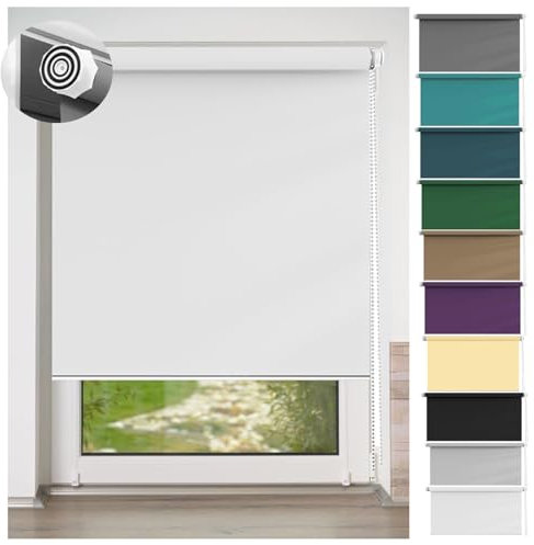 Thermorollo Ohne Bohren 35 x 170 cm Einfache Installation Easyfix, Fensterrollo Seitenzugrollo mit Verstellbarer Kette für Fenster und Türen, Weiß