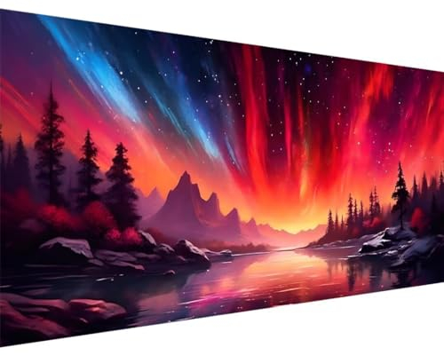 Diamond Painting Groß XXL 125x50cm, 5D Diamond Painting Aurora Berg, DIY Full Diamond Painting Eckige Steine Bastelset Erwachsene, Malen Nach Zahlen Diamond Painting Geschenk Zimmer Deko r-7