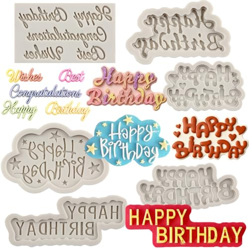 MYPRACS Happy Birthday Silikonform Geburtstag Alphabet Fondantform 6er Sat | Buchstaben Schokoladenformen Geburtstagsfeier Kuchen Dekorieren Cupcake Topper Gummipaste Süßigkeiten Polymer Clay
