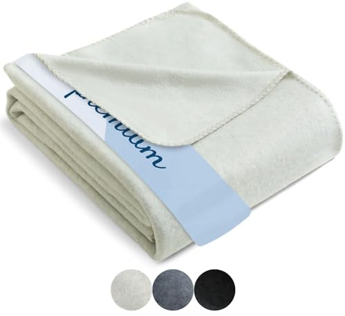 wometo Premium Fleecedecke 140x190 Oeko-TEX dunkelgrau weiß grau Melange | ca. 700g extra dick (Bi-Color) mit Anti-Pilling und Qualitäts-Kettelrand