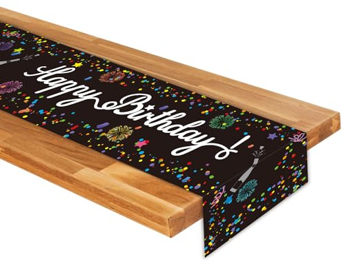 Magiccute Tischdecke für Geburtstag - Schwarz Weiß Partytischdecken Happy Birthday Tisch Deko für Kinder, Mädchen, Jungen Party Dekoration
