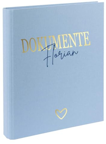 AWASG Dokumentenmappe Ordner - Personalisiert mit Namen - Ringbuch Leinen Familienordner zum Einsortieren von Unterlagen (hellblau)
