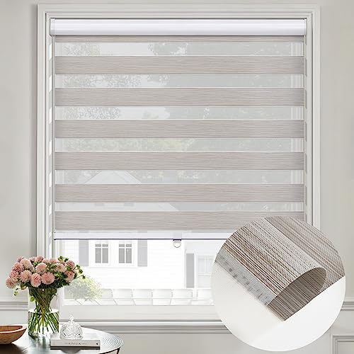 Moonice Zebra Roller Blinds Cordless Spring Lifting Zebra Shades with Dual Layer Day and Night Roller Blinds for Windows Light Control and Privacy for Home Bedroom Office (Autumn, 46cm W x 122cm H)