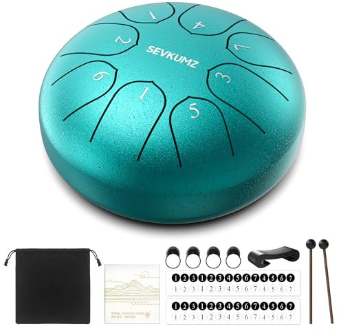 SEVKUMZ Rain Drum für Garten, 6 Zoll 8 Ton Zungentrommel Schlagzeug Anfänger, Steel Pan Drum für Meditation Yoga Klangheilung Weihnachten/Geburtstag Geschenk, Grün