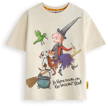 The Gruffalo & Friends Room on the Broom Childrens T-Shirt | Kids Witch & Friends Storybook Graphic Tee in Tan | Julia Donaldson Story Tale Book Apparel Top | Character Movie Merchandise Gift