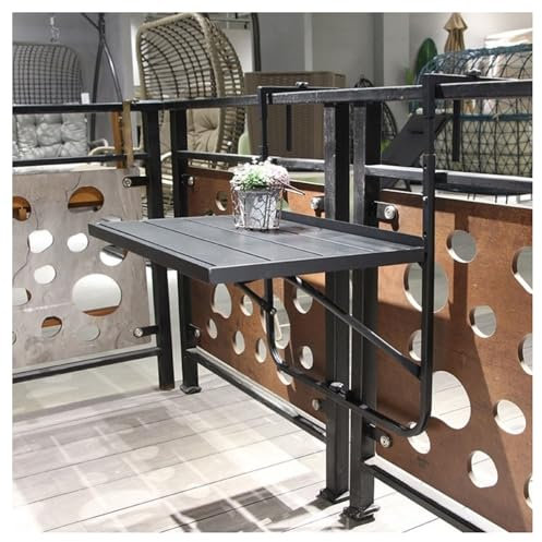 Balkongeländertisch, Balkon-Hängetisch für Geländer, Metallgeländertisch für den Außenbalkon, platzsparender hängender Beistelltisch für den Innen- und Außenbereich, klappbarer Stehtisch (gr