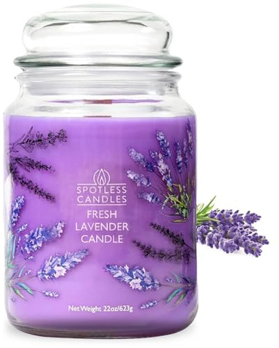 Spotless Leopard Vela de lavanda fresca, tarro de cristal de 22 onzas con mecha de madera en un tarro decorado dentro de una caja de regalo de presentación y caja de envío protectora