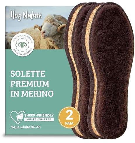 Hey Nature 2 paia di solette in lana merino, solette riscaldanti per piedi caldi in inverno. Suole riscaldanti - solette termiche per scarpe, scaldapiedi naturale al 100%. Soletta termica per i piedi